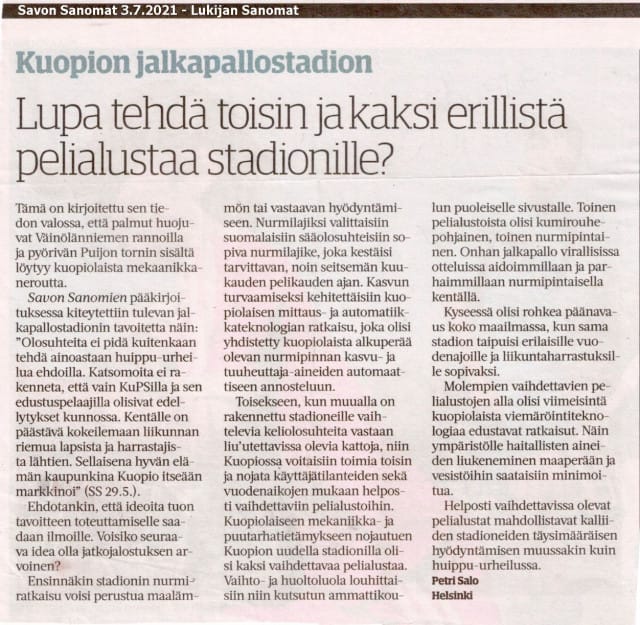 Uusi idea jalkapallostadionin hyödyntämiseen.