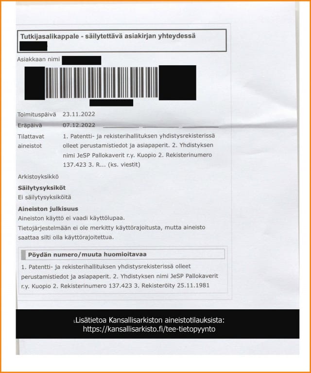 Jespin aineiston tilaus tapahtui netissä.