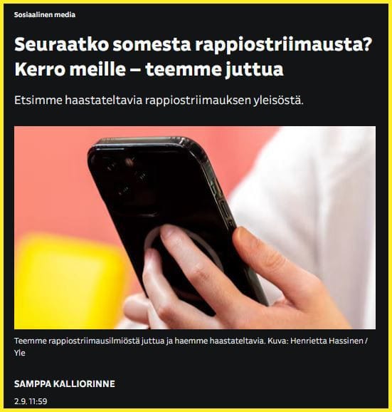 Uutisen linkissä voi ilmoittautua jutun tekoon mukaan.