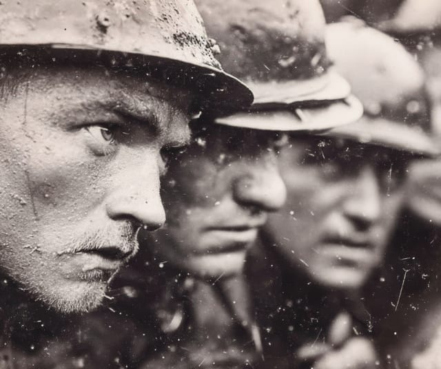 Ensimmäisen maailmansodan sotilaita juoksuhaudassa. Kuvituskuva.