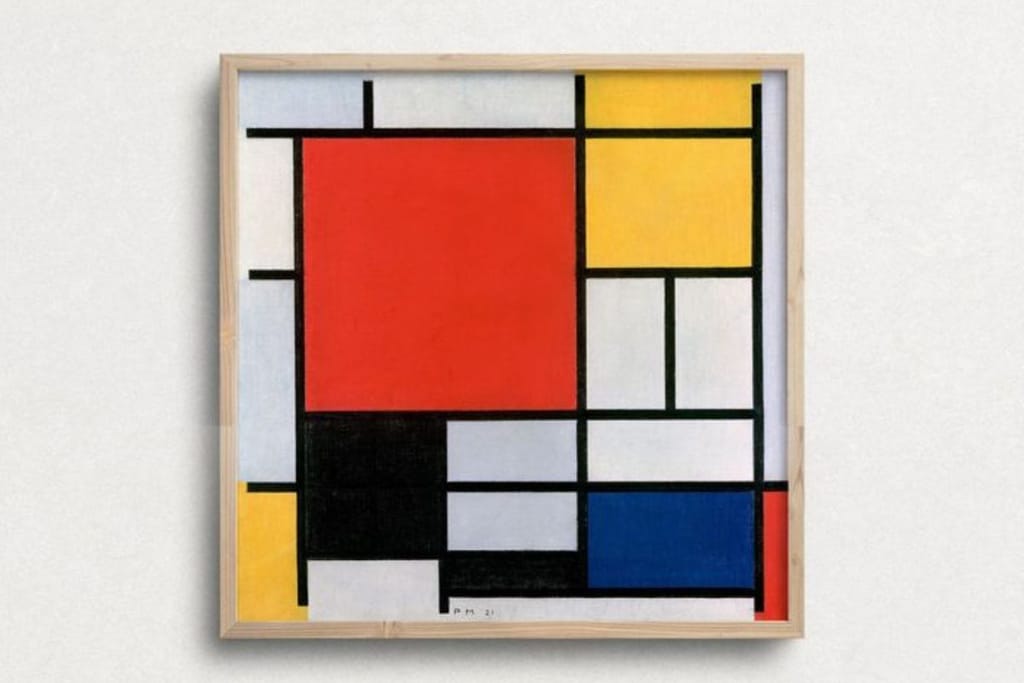 Piet Mondrianin kuuluisa teos kehystettynä. 