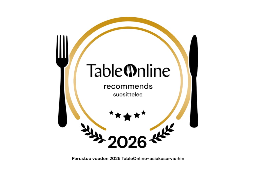 TableOnline suosittelee -listauksen tarra vuosimallia 2026.