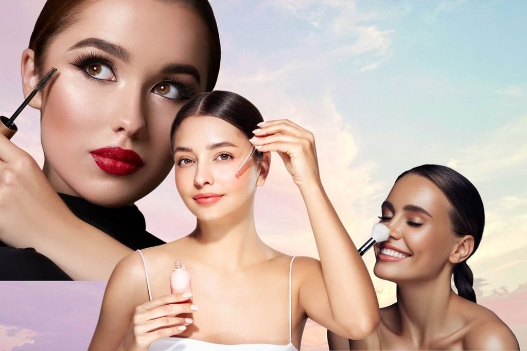 Eri meikkityylejä ja blurred makeup -tekniikoita kasvoilla