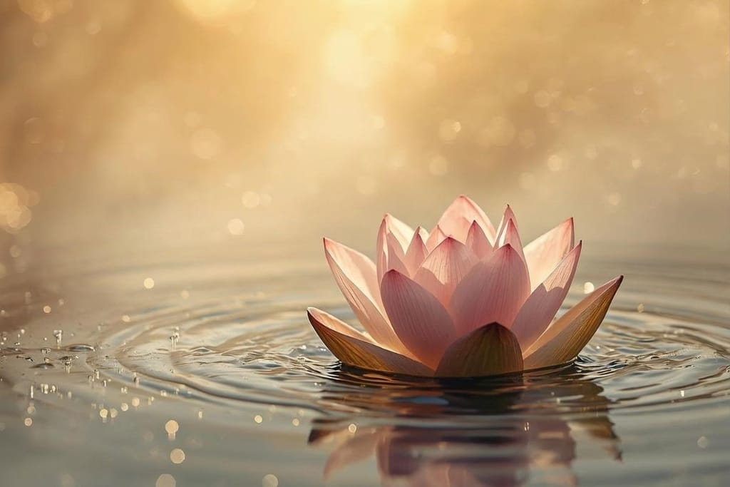 Lootuskukka vedessä symboloimassa rauhaa ja mindfulnessia