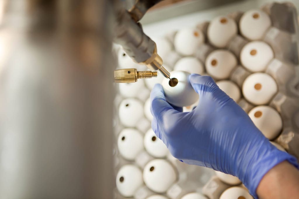 Tehtaalla valmistetaan Mignon-suklaamunia.