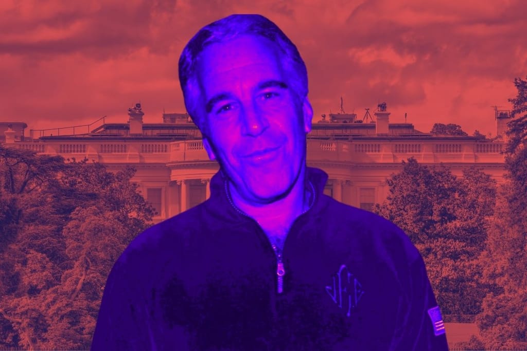 Jeffrey Epstein Valkoisen talon edessä — Trump Epstein-tiedostot kriisi 2025