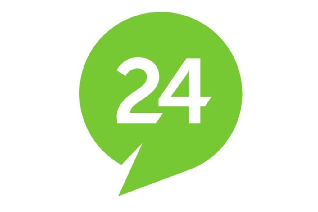 Suomi24-palvelun vihreä puhekuplalogo ja valkoinen numero 24.
