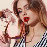 Nainen blurred makeup -tyylillä, pehmeät huulet ja hajautettu meikkipinta