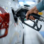 Bensaletku täyttää auton polttoainetankkia.