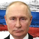 Vladimir Putin Venäjän presidentti muotokuvassa Venäjän lipun edessä 2026