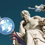 tekoäly ja ihminen yhdessä hallitsemassa maailmaa symboloiva kuva, teknologia ja murros