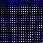 Lähikuva digitaalisesta näytöstä, jossa on tiheä ruudukko sinisiä ja valkoisia hohtavia pisteitä.