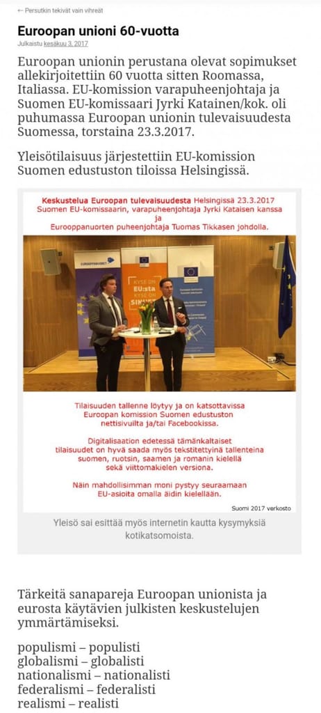 Komissaari Kataisen ulostulot 23.3.2017 veroparatiiseista ja kansanäänestyksistä Suomessa.