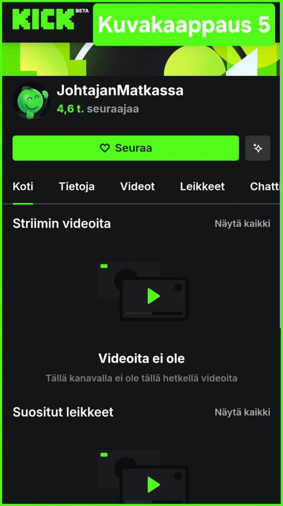 Näkymä JM-kanavan tallenteisiin heti subathonin päätyttyä.