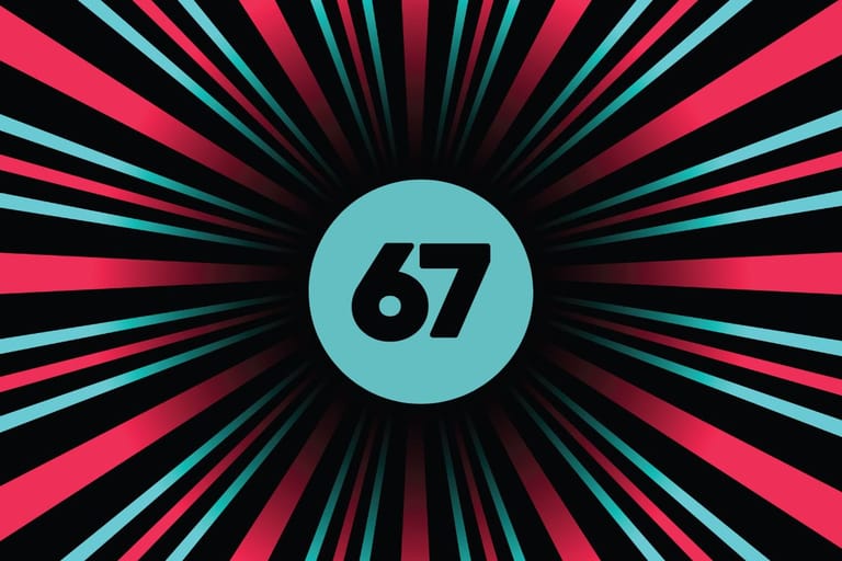 Graafinen kuvitus, jossa numero 69 on valkoisena mustan ympyrän keskellä. Taustalla säteittäinen kuvio turkoosin ja pinkin sävyissä.