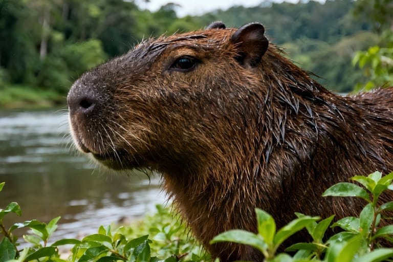 Kapybara veden äärellä luonnossa – karkuteillä oleva Samba piileskelee jokien läheisyydessä