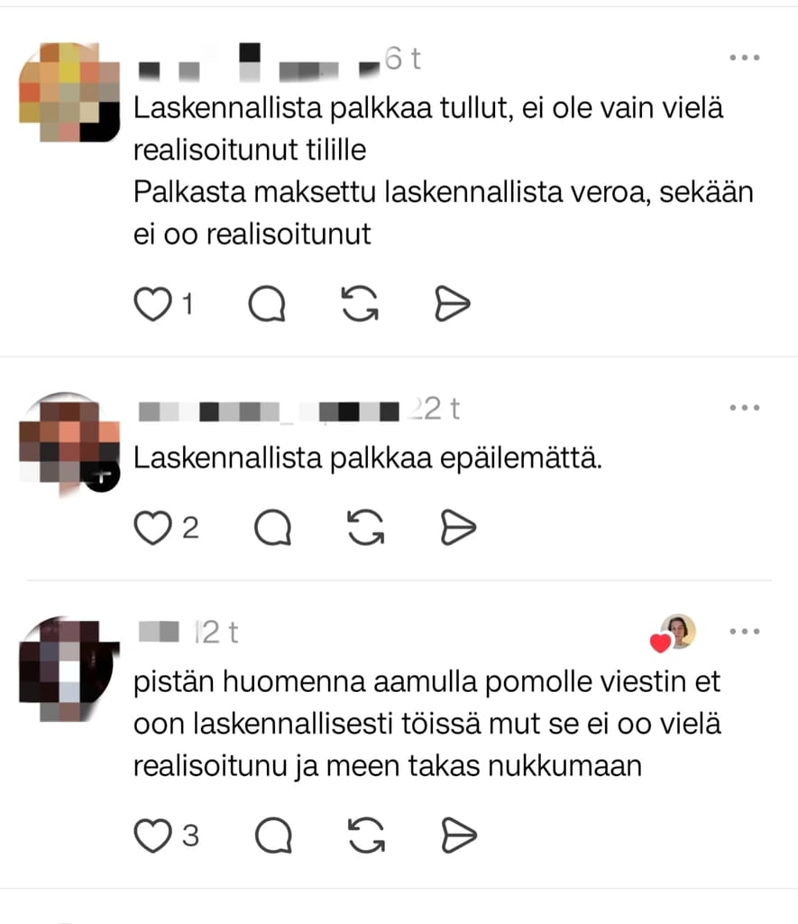 Kuvakaappaus viestipalvelu Threadsista, jossa on tunnistetiedot peitetty. 