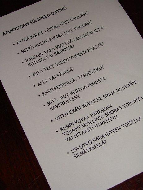 Speed-datingin apukysymykset