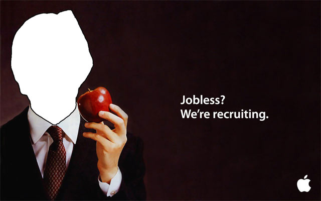 Yksi huonon maun kategoriaan osallistuvista kisatöistä etsii Applelle työntekijöitä.
