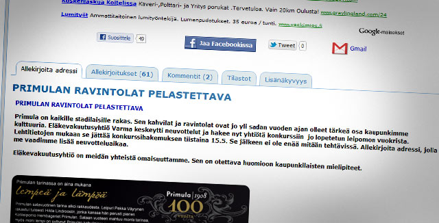 Adressin mukaan eläkevakuutusyhtiö Varman tulisi ottaa huomioon kaupunkilaisten mielipiteet.