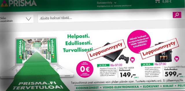 Prisman verkkokauppa muutama tunti Playstation 3 -tarjouksen jälkeen.