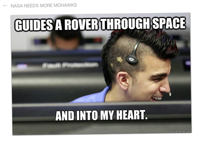 Ruutukaappaus Tumblr-sivulta NASA needs more mohawks.