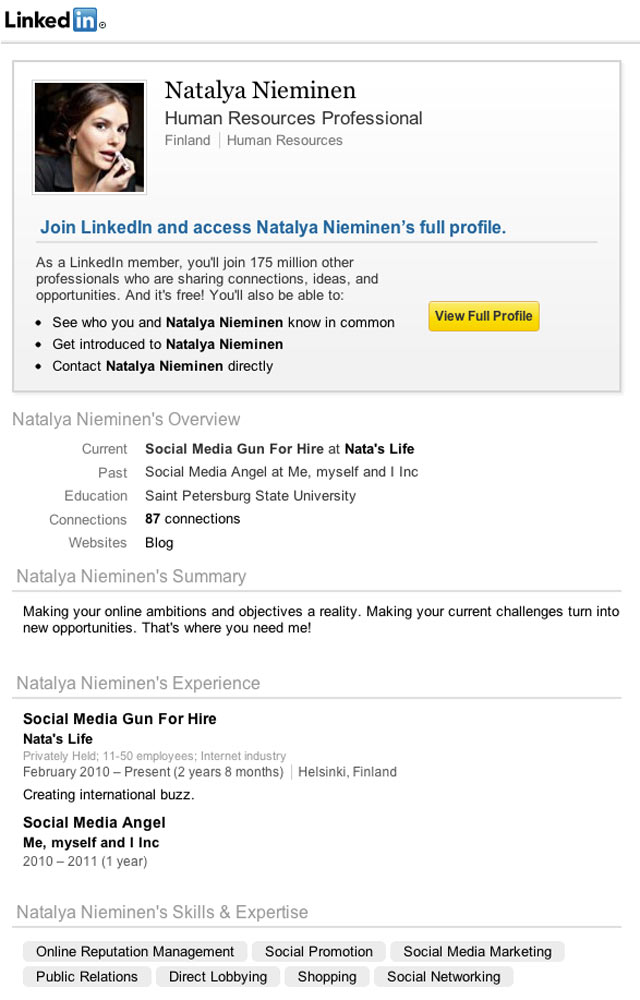 Ruutukaappaus Niemisen LinkedIn-profiilista.