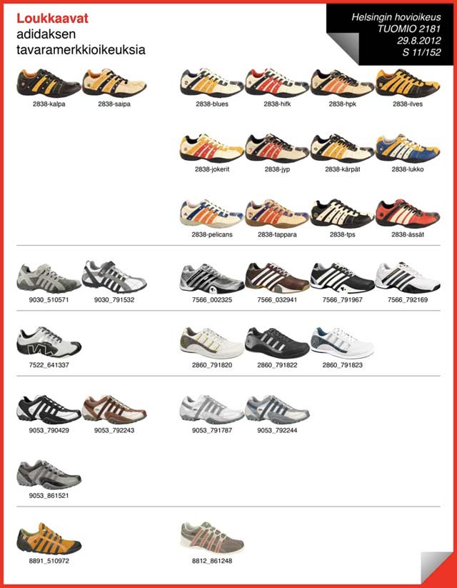 Donna Modernan neljän raidat kengät loukkaavat hovioikeuden päätöksellä Adidaksen tavaramerkkiä.