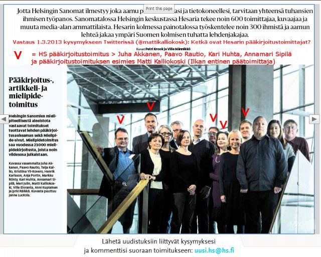 Helsingin Sanomien pääkirjoitustoimitus esittäytyy. Nimin ja kuvin.