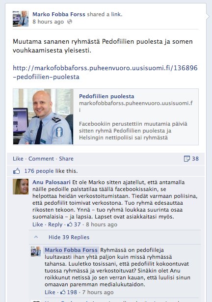 Anu Palosaaren sekoilua Fobban Facebook-seinällä. https://www.facebook.com/marko.f.forss/posts/619644028064393