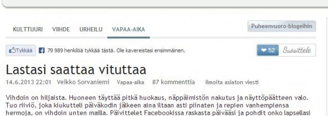 Kuvakaappaus partakäkipaholaisen Uuden Suomen blogista