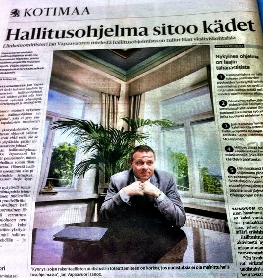 HS, Kotimaa, 3.7. Elinkeinoministeri Jan Vapaavuori