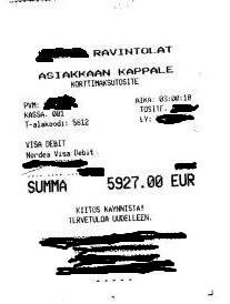 Railakas baari-ilta. Höveli kortin omistaja. Ei ole mun kuitti.