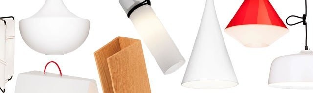 Innolux-malliston valaisimia (vasemmalta oikealle): Venda (Mirja Orvola), Belle (Lisa Johansson-Pape), Vinge (Tuula Vitie), Kulma (Muoto2), Murakka (Pasila Design), Lambada (Samuli Naamanka), Ruutu (Yki Nummi) ja Candeo (Katriina Nuutinen).