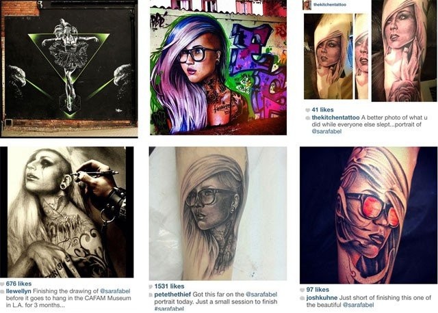 Sara Fabelin kuvaa näkyy muun muassa tatuointeina.