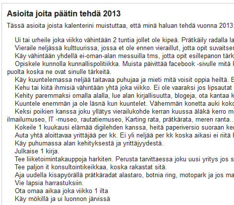 Asioita joita päätin tehdä. Säännöllinen kalenterimuistus.