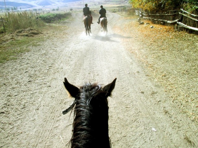 Allekirjoittanut ensimmäistä kertaa hevosen selässä.