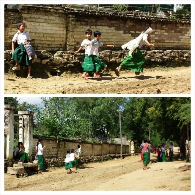 Lapset juoksivat aluksi karkuun kun katsoimme heitä. Puolen tunnin päästä osa rohkaistui tulemaan lähemmäksi.