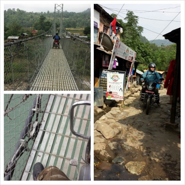 Sillan ylitys onnistuu myös moottoripyörällä Nepalissa.