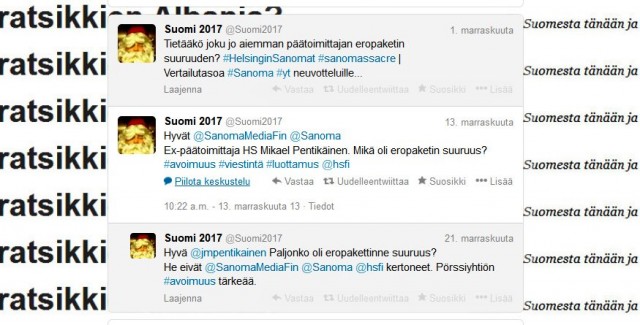 Twitter-kanavan mahdollisuuksia suoraan kysymiseen.