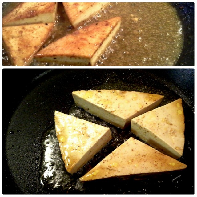 Paista tofu ensin rapeaksi, ja kaada päälle lopuksi marinadi redusoitumaan siirapiksi.