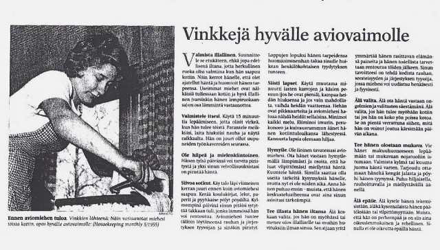 Vinkkejä hyvälle vaimolle.