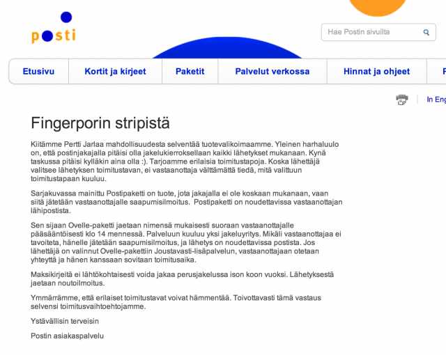 Postin viestintä reagoi Jarlan Fingerpori -vitsiin
