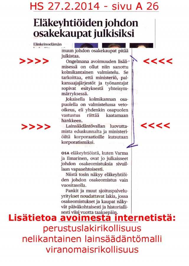 Perustuslain vastainen nelikantainen lainsäädäntömalli Suomessa 2014.