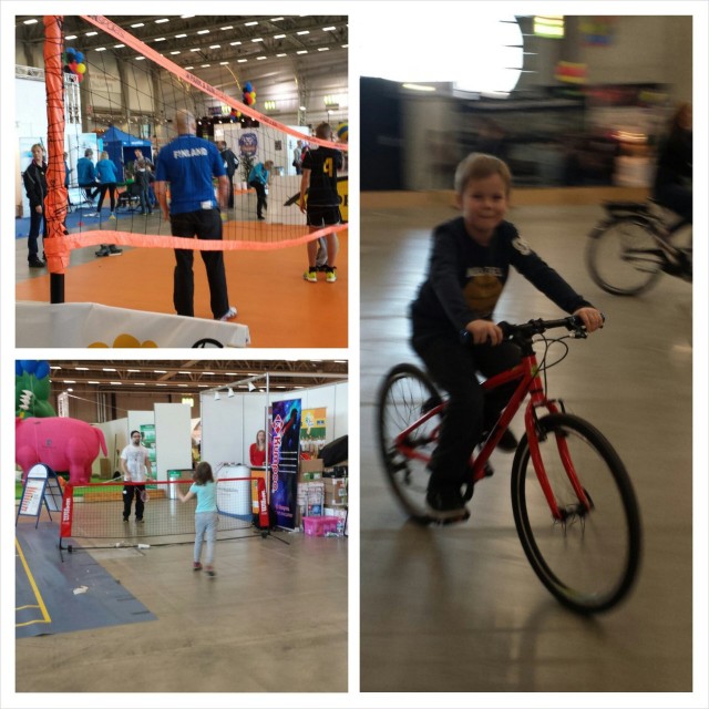 Sulkis, lentis ja pyöräily olivat hyvin edustettuina. Kaikissa oli hyvä kun pääsi itse testaamaan lajeja.