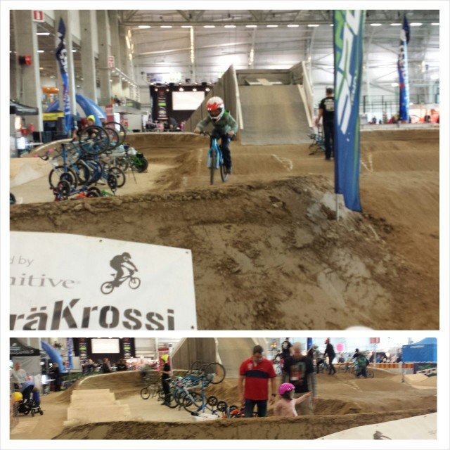 Messukeskukseen oli rakennettu hienoja ratoja joissa pääsi myös perheen pienimmät testaamaan crossipyöräilyä.