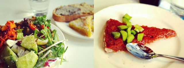 Luksuslounas: salaattibuffet & raparperi-mansikka-raakapiirakka