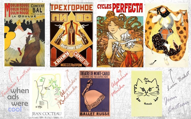 Lautrec, Rodcfhenko, Mucha, Bakst, Cocteau