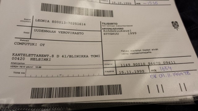 Veroja maksettiin silloin paperilla käsin laskien. Verotilejä ei ollut edes keksitty.