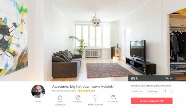 Lucian tarjoaa Kampista isoa asuntoa satasella yöksi.